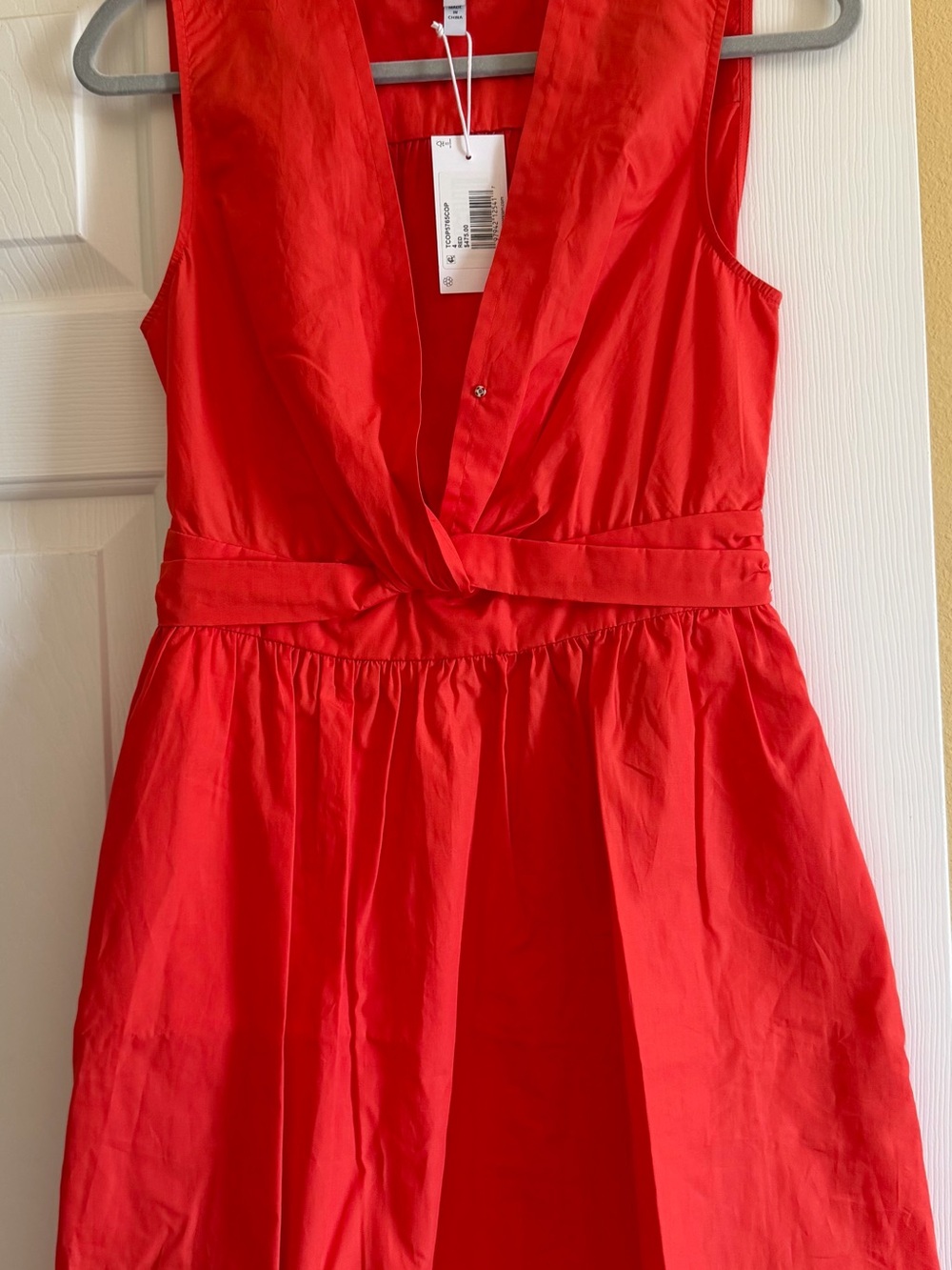 10 Crosby Derek Lam Vibrant Red Deep V Sleeveless Gathered Waist Dress